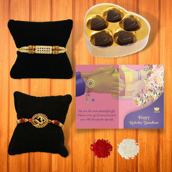 BOGATCHI 5 Heart Chocolate 2 Rakhi Roli Chawal and Greeting Card A | Unique Rakhi Gifts for Sister | Rakhi with Chocolate Online 